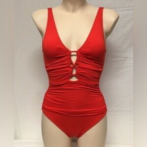 EEUC Lauren Ralph Lauren Beach Club Keyhole One Piece Swimsuit Coral Size 12.